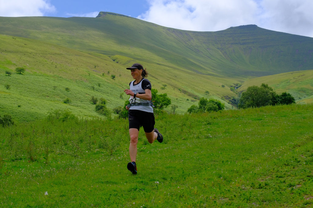 Rhian Probert breaking the women's V50 record at Pen y Fan Race 2022