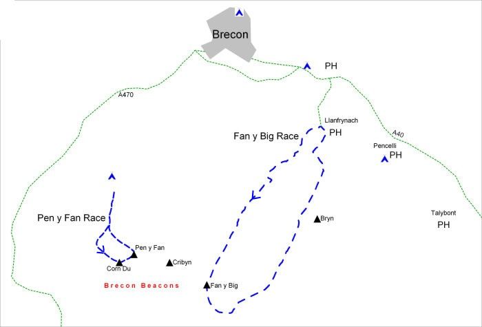 Sketch of the Brecon area showing location of facilities and races